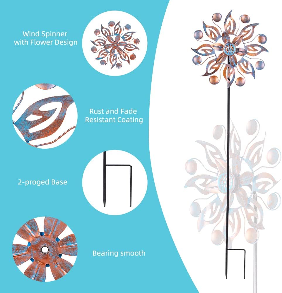VEWOGARDEN 2PCS Metal Wind Spinners, Waterproof Wind Sculptures & Spinners Small Garden Art Outdoor Wind Spinner Kinetic Wind Spinner for Yard and Lawn