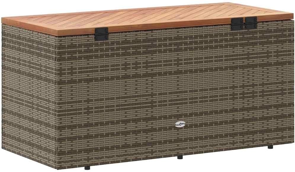 Modern Garden Storage Box Grey and Brown with PE Rattan and Acacia Wood for Outdoor Storage and Seating