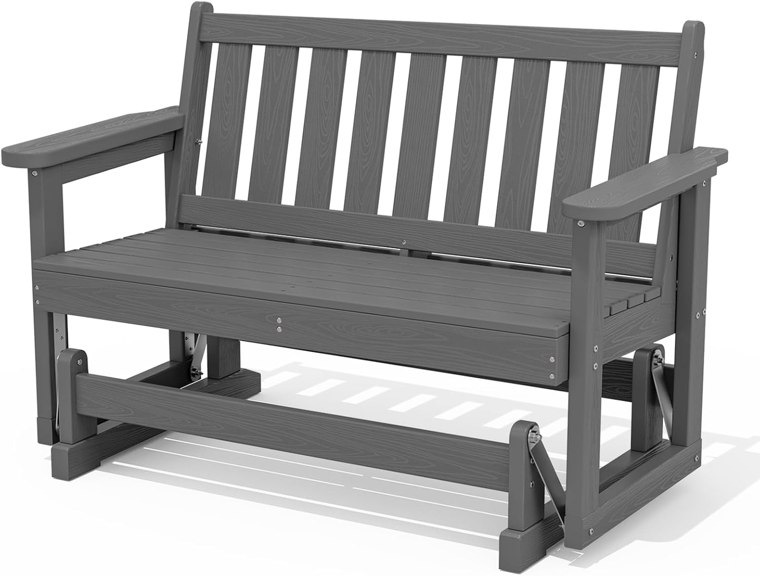 SERWALL 2 Person Patio Glider Bench, HDPE All Weather Swinging Bench, Grey