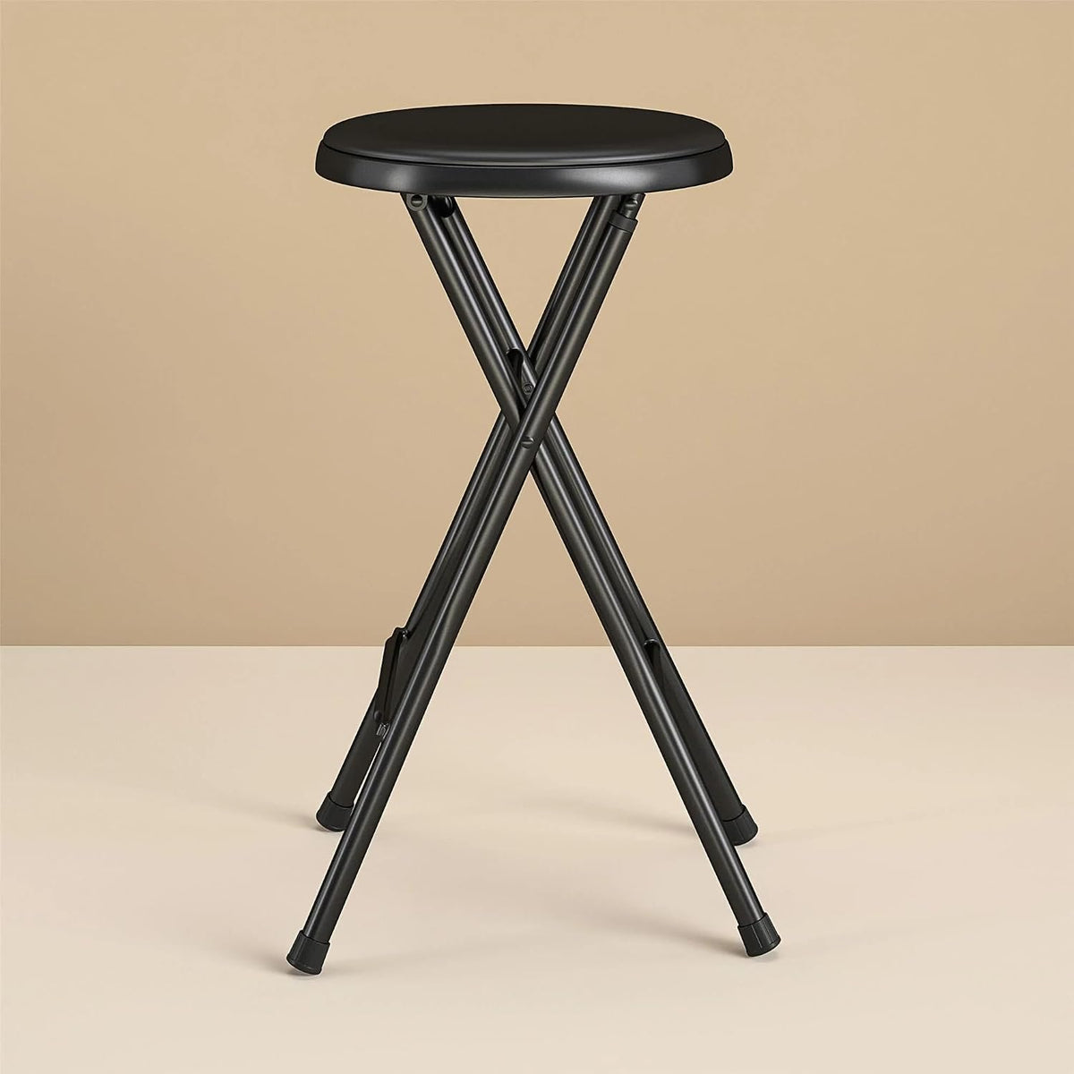 Folding Metal Stool, Black - Heavy-Duty, Compact & Portable, Stackable for Home, Garage & Workshop Use