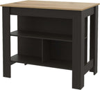 Kitchen Island with Three Concealed Shelves, Black, Light Oak | Modern kitchen island with three concealed shelves and ample storage space