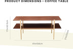 Shrine Rectangle Coffee Table, Mid-Century Modern Design, Two-Tier Walnut MDF Table, 41" D x 21" W x 17" H, Sleek Conical Metal Legs with Gold Finish