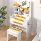 HOMEMORE Vanity Desk with LED Mirror Small Vanity with Lights 3X and 5X Magnifying Glasses 3 Drawers Makeup Table with Chair for Bedroom.White