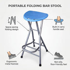 Blue Adult Folding Stool, with Handle and Foldable bar Stool, 28 inches in Size, with a Load Capacity of 200 pounds, Suitable for Camping Kitchen