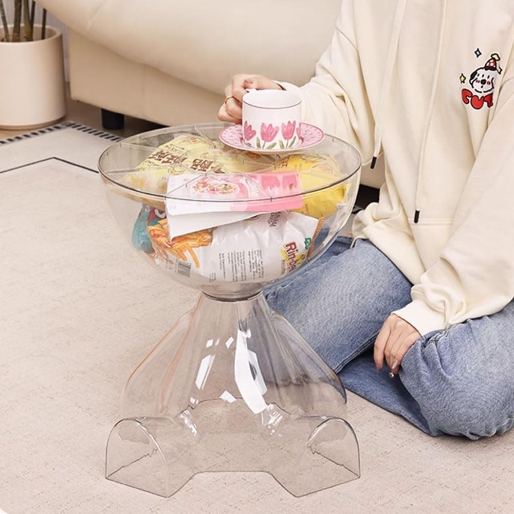 Circle Side Table, Round Modern End Table, Waterproof & Durable, Small Coffee Table for Living Room, Bedroom, Bedside, Versatile Accent Table - Transparent