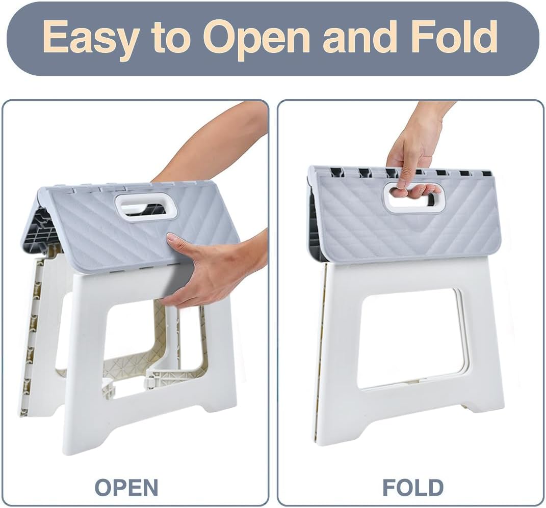 Folding Step Stool for Adults, Bathroom Stool, Plastic Pink Stepping Stool for Living Room, Compact Fold Up Step Stool, Small Kitchen Foot Stool