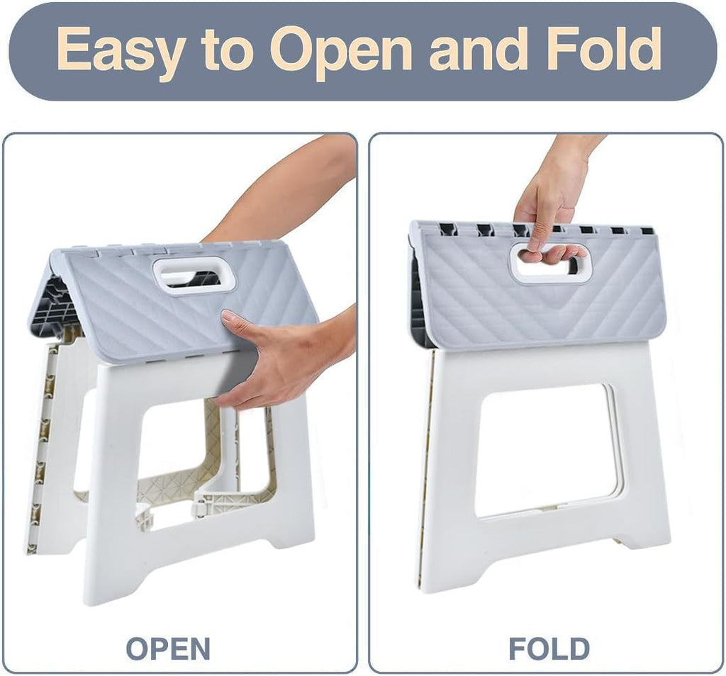 Folding Step Stool for Adults, Collapsible Plastic Stool, 2 Pack, Grey | Compact Foldable Design for Easy Storage,Textured Top Surface for Steady Footing, 2-Pack Set for Everyday Household Use