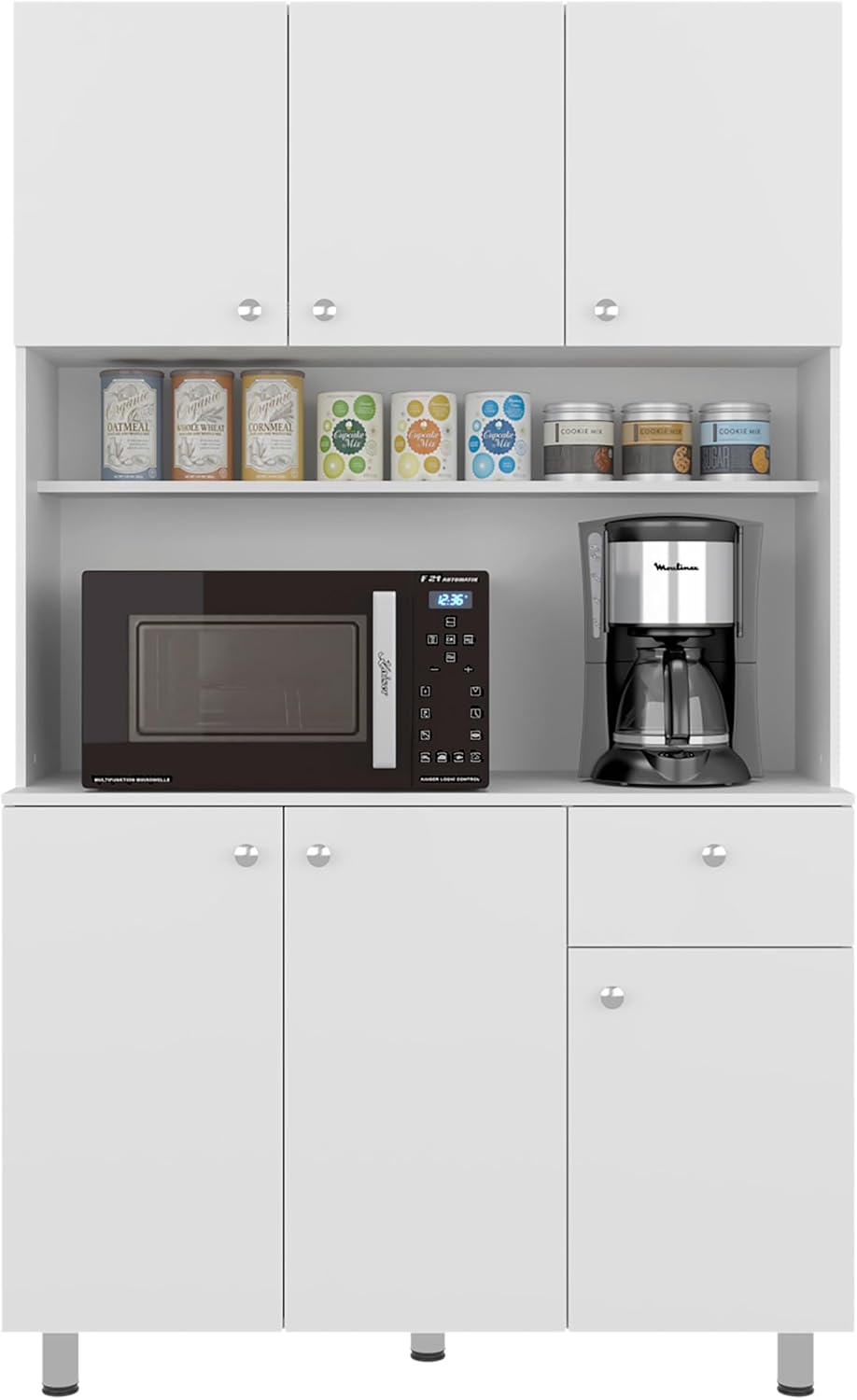 DEPOT E-SHOP 44" Lehr Pantry Cabinet with Ample Storage, Spacious Shelves, and 6 Doors-1 Drawer, White - Kitchen – Tall Kitchen Storage & Pantry Organization