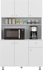 DEPOT E-SHOP 44" Lehr Pantry Cabinet with Ample Storage, Spacious Shelves, and 6 Doors-1 Drawer, White - Kitchen – Tall Kitchen Storage & Pantry Organization