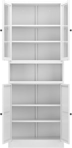72" White Metal Kitchen Pantry Cabinet with Adjustable Shelves - Heavy Duty Stainless Steel Freestanding Storage for Kitchen, Pantry & Bathroom