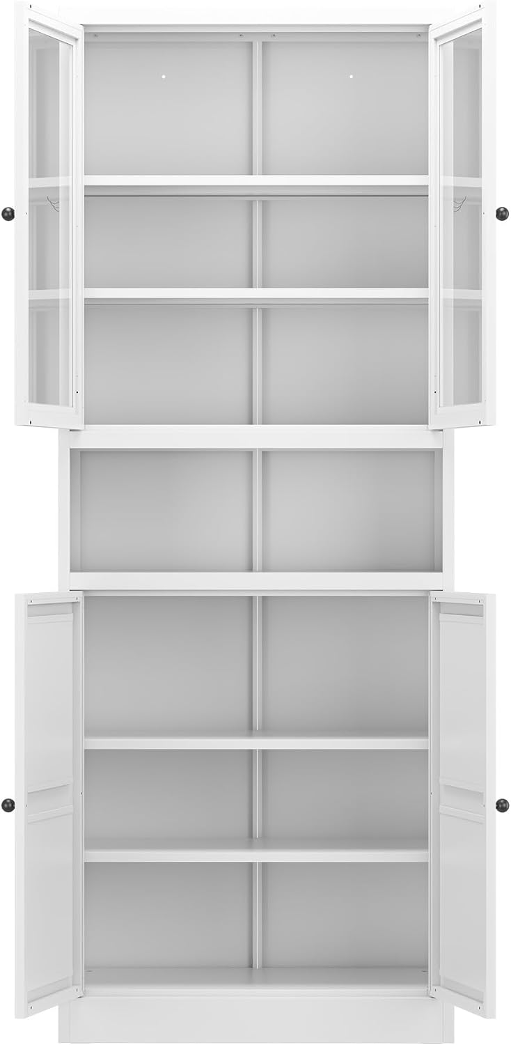 72" White Metal Kitchen Pantry Cabinet with Adjustable Shelves - Heavy Duty Stainless Steel Freestanding Storage for Kitchen, Pantry & Bathroom