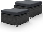 BULEXYARD 2 Pieces PE Rattan Patio Furniture Ottoman Sofas with Thick Cushions Outdoor Wicker Footrest for Backyard, Deck, Garden, Balcony (Dark Grey)