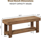 Solid Wood Bench - 42.5" Long Farmhouse Entryway Bench, Narrow End of Bed Storage Benches Seat for Indoor, Entryway, Dining Room, Living Room, Bedroom and Hallway, Natural