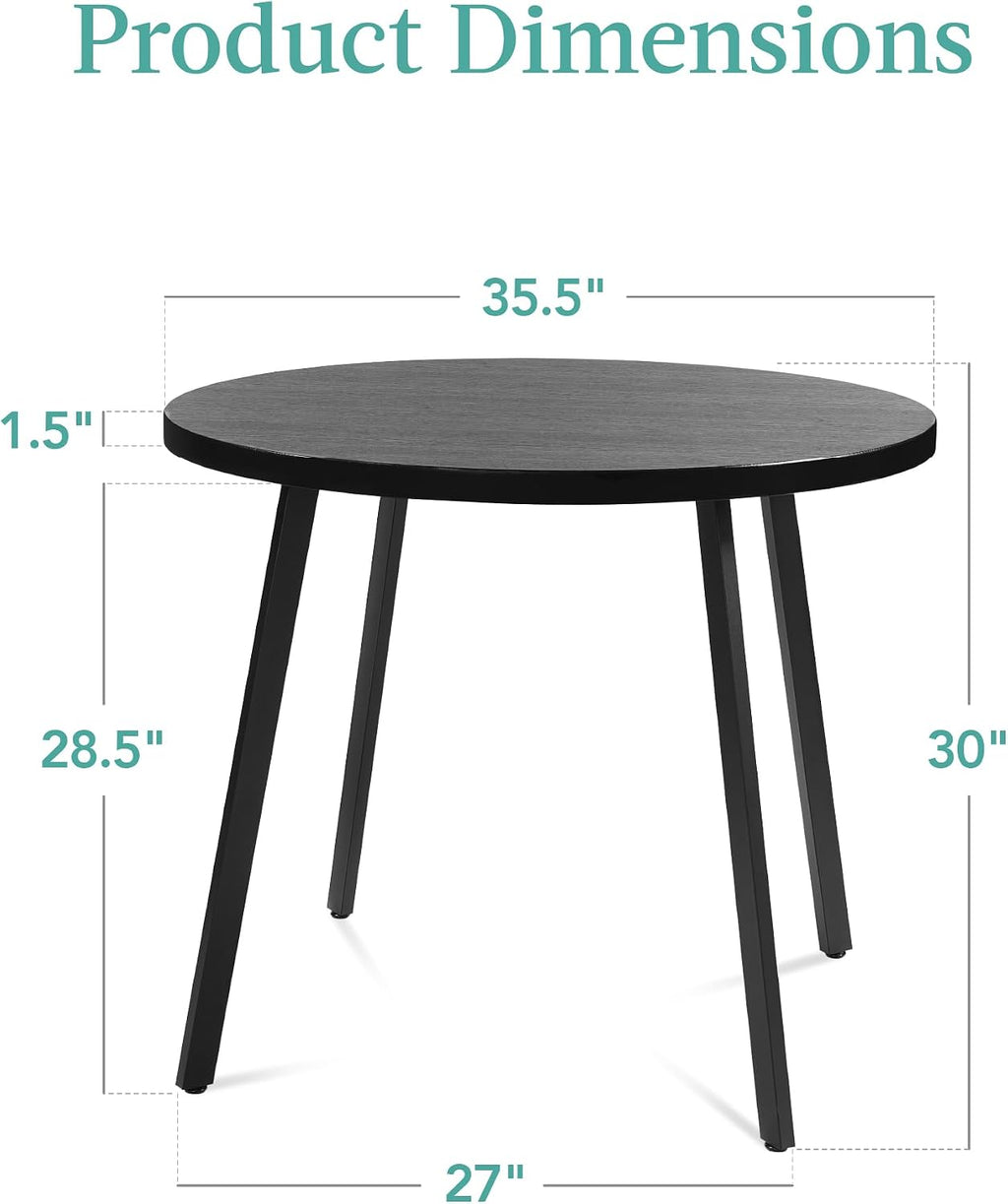 Best Choice Products Round Dining Table 35.5”, Mid-Century Modern Kitchen Table for 2-4 People, Small Space Apartment Dinette, Wood Top W/Steel Legs - Black