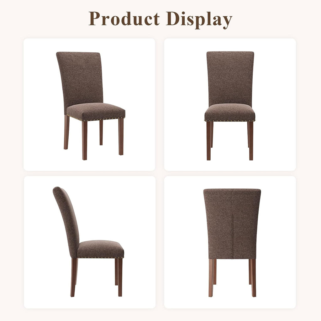 Farmhouse Dining Chairs Set of 6, High Back with Wooden Legs and Nailhead Trim, Modern Fabric Dining Room Chair for Kitchen/Restaurant