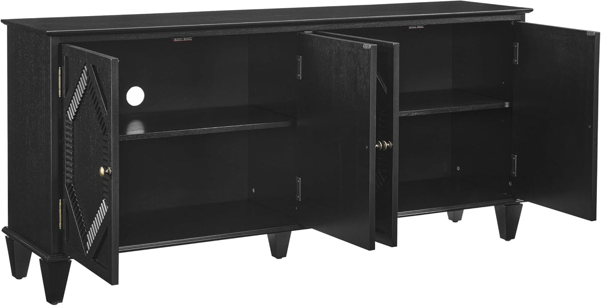 KEIKI 65.2" Mid Century Modern Sideboard Buffet Cabinet with Storage, Walnut Credenza Console Table with Adjustable Shelf, Farmhouse Coffee Bar Wine Cabinet for Living Room, Entryway, Kitchen, Black