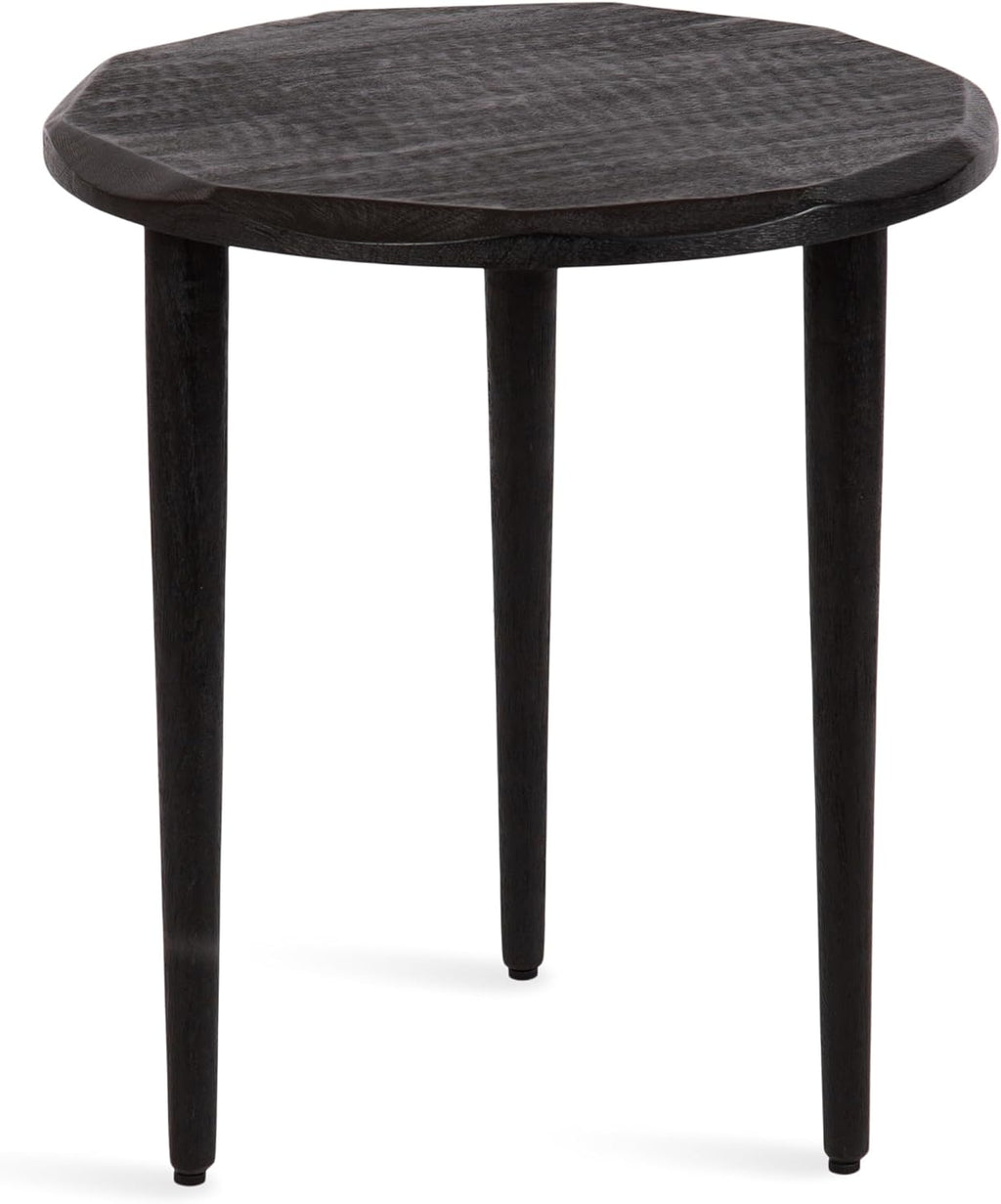 Kate and Laurel Tavares Modern Wooden Round Side Table, 18 x 18 x 20, Black, Solid Wood Accent End Table with Textured Top and Faceted Edge for Use as Indoor Plant Stand or Living Room Decor Piece