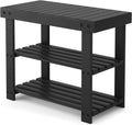 Sweetcrispy Shoe Rack Bench, 3-Tier Bamboo Entryway Storage Organizer, 286lb Capacity, Shoes Stand for FrontDoor Entrance, Bedroom, Living Room, Bathroom, Balcony, 19 Inches Length, Black