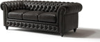 Valencia Parma Chesterfield 3 Seater Sofa 82" | Premium Leather | Mid-Century Leather Couch with Classic Button Tufted Back, Wood Legs for Living Room, Black