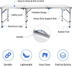 Moosinily Camping Table 6FT Folding Table Large 3 Adjustable Height Portable Picnic Table Camp Aluminum Outdoor Picnic BBQ White
