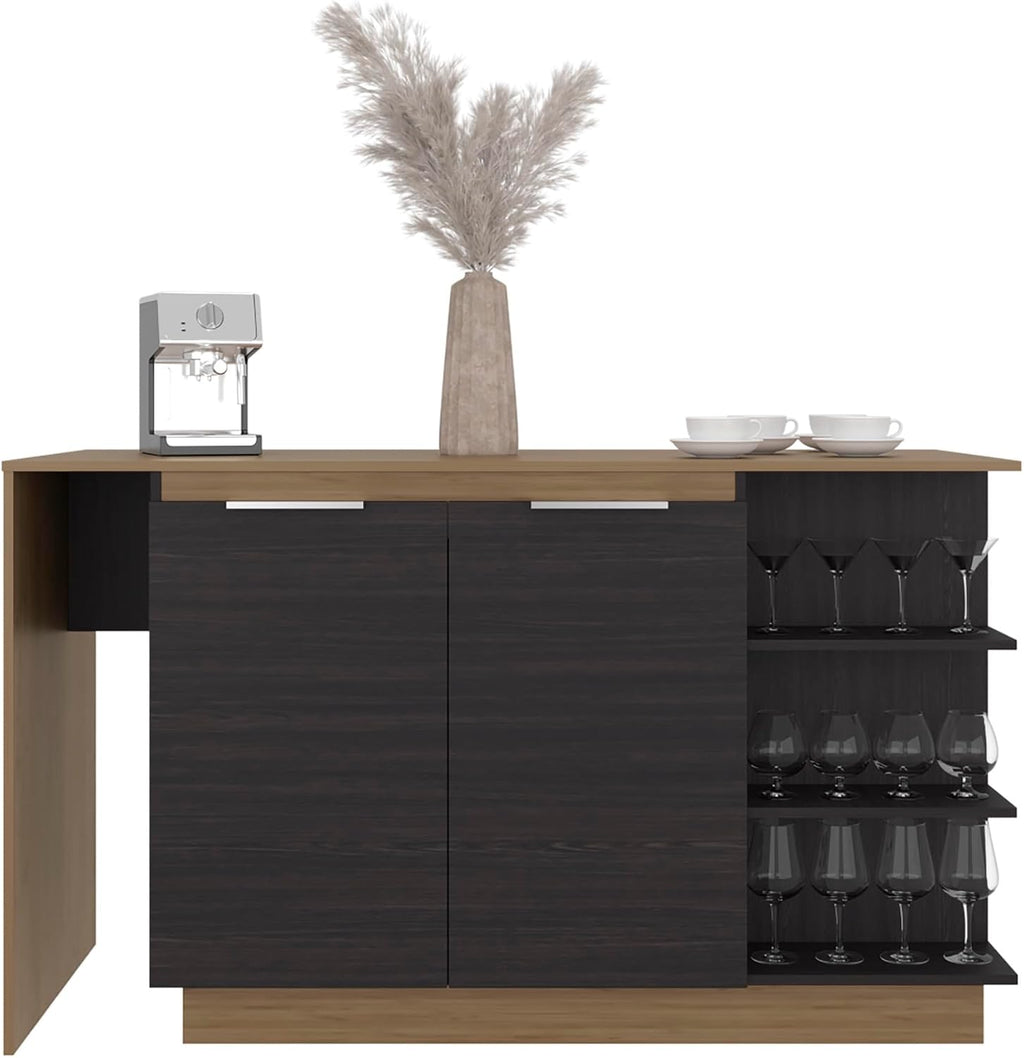 Kitchen Island with Storage Cabinet and Wine Glass Holder | Includes storage cabinet and wine glass holder for organized kitchen use