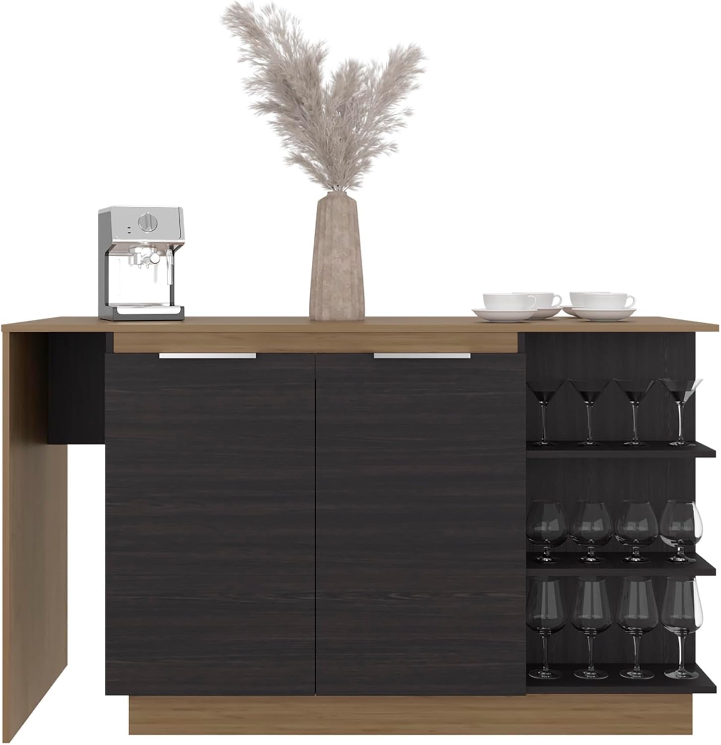 Kitchen Island with Storage Cabinet and Wine Glass Holder | Includes storage cabinet and wine glass holder for organized kitchen use