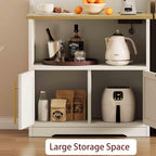 IDEALHOUSE Bakers Rack with Storage Cabinet, Microwave Stand with Power Outlets, Farmhouse Bakers Rack with Thick Table Top, Small Kitchen Bakers Rack for Kitchen,Dining Room,White & Peer Wood