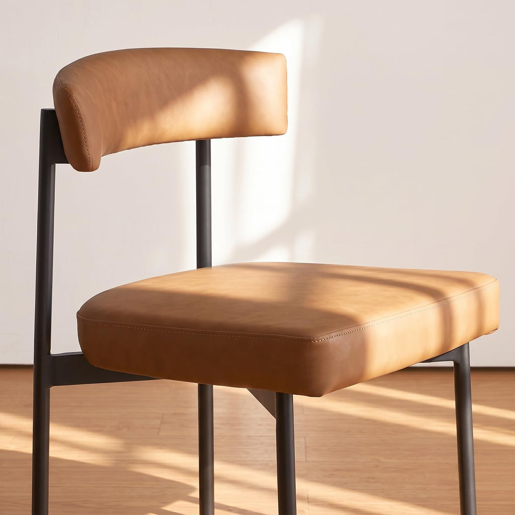 GrandNoor Brown Modern Bar Stools Set of 3, 24 Inch Faux Leather Counter Stools with Curved Backrest, Counter Height Bar Stool for Kitchen Island
