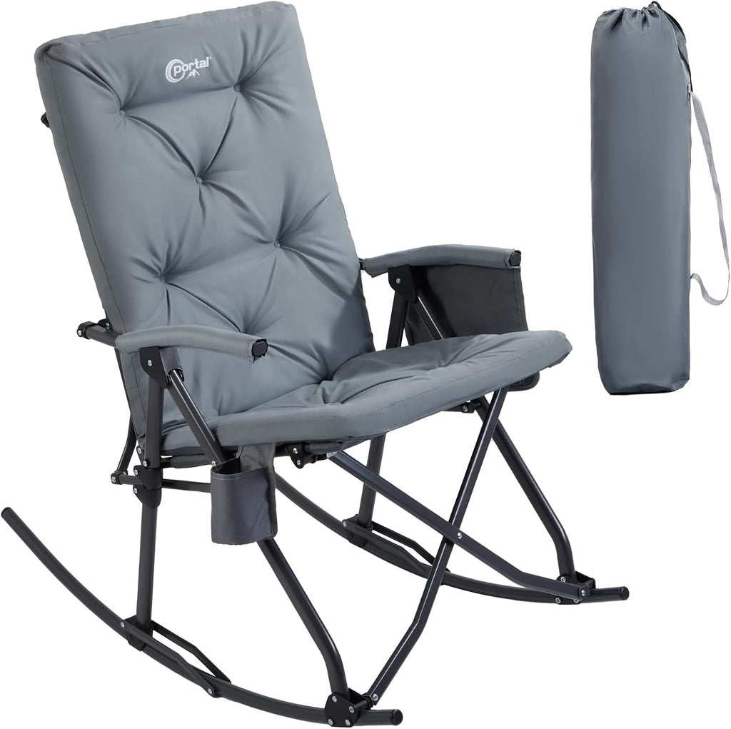 Portal Oversized Padded Folding Rocking Camping Chair Outdoor 400 LBS | Padded Folding Rocking Camping Chair Recliner Portable Heavy Duty Hard Armchair Rocker for Patio, Lawn and Outdoor