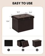B FSOBEIIALEO Folding Storage Ottoman, 16.5" Faux Leather Ottomans, Brown | Small Ottoman Foot Rest with Padded Seat, Rectangle Coffee Table Chest Bench, for Dorm Living Room