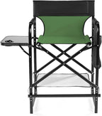 26" Tall Directors Chair, Outdoor Height Seat Folding Chair with Side Table & Storage Bag, Support for 300Lbs, Portable Makeup Artist Chair with Bar Height (Green)