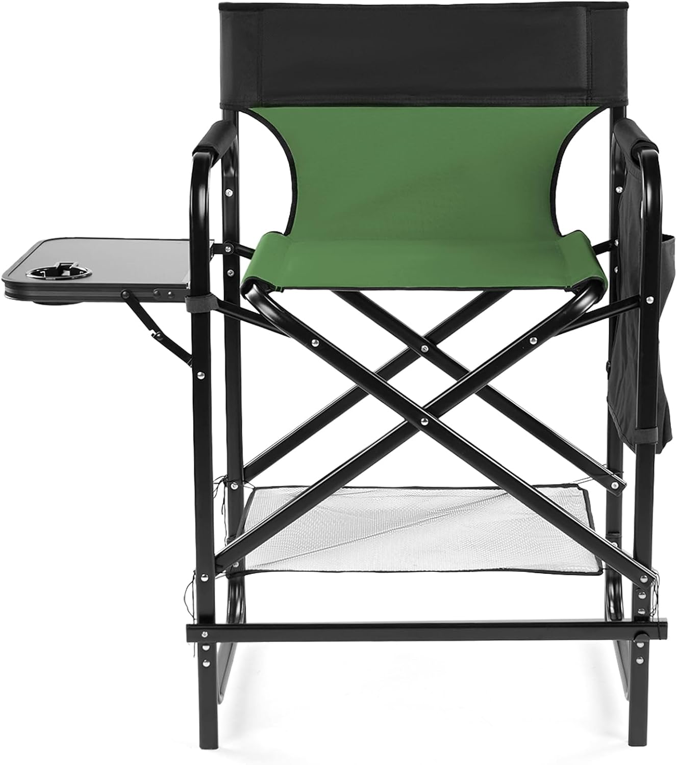 26" Tall Directors Chair, Outdoor Height Seat Folding Chair with Side Table & Storage Bag, Support for 300Lbs, Portable Makeup Artist Chair with Bar Height (Green)