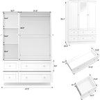 VOWNER Wardrobe Closet with 3 Doors Bedroom Armoire with Mirror & 4 Drawers