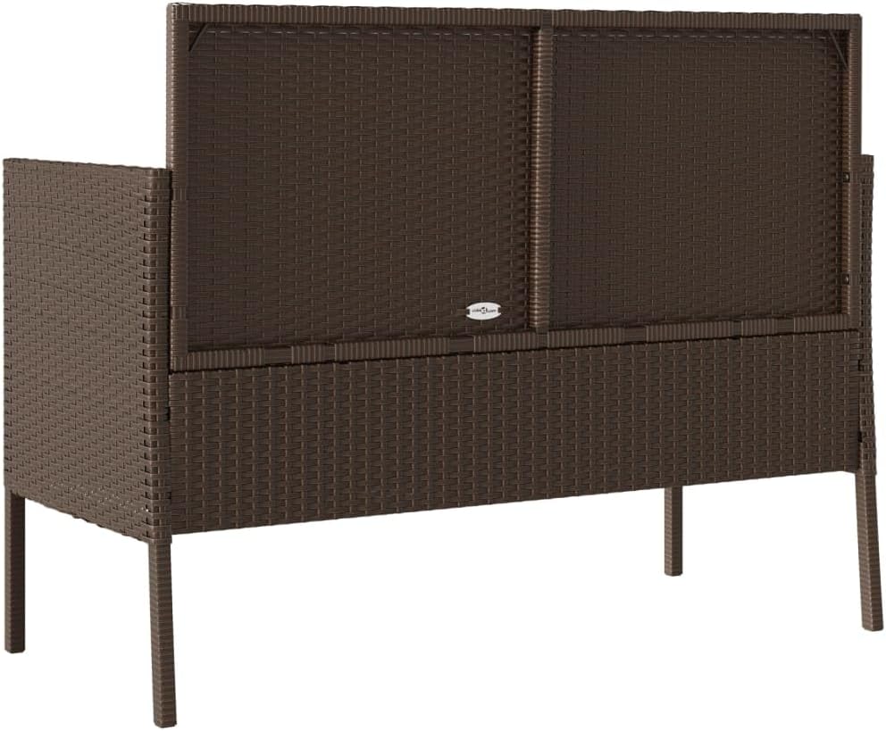 Brown Poly Rattan Patio Storage Bench with Cushions, Outdoor Seating with Waterproof Bag and Gas Spring Lid