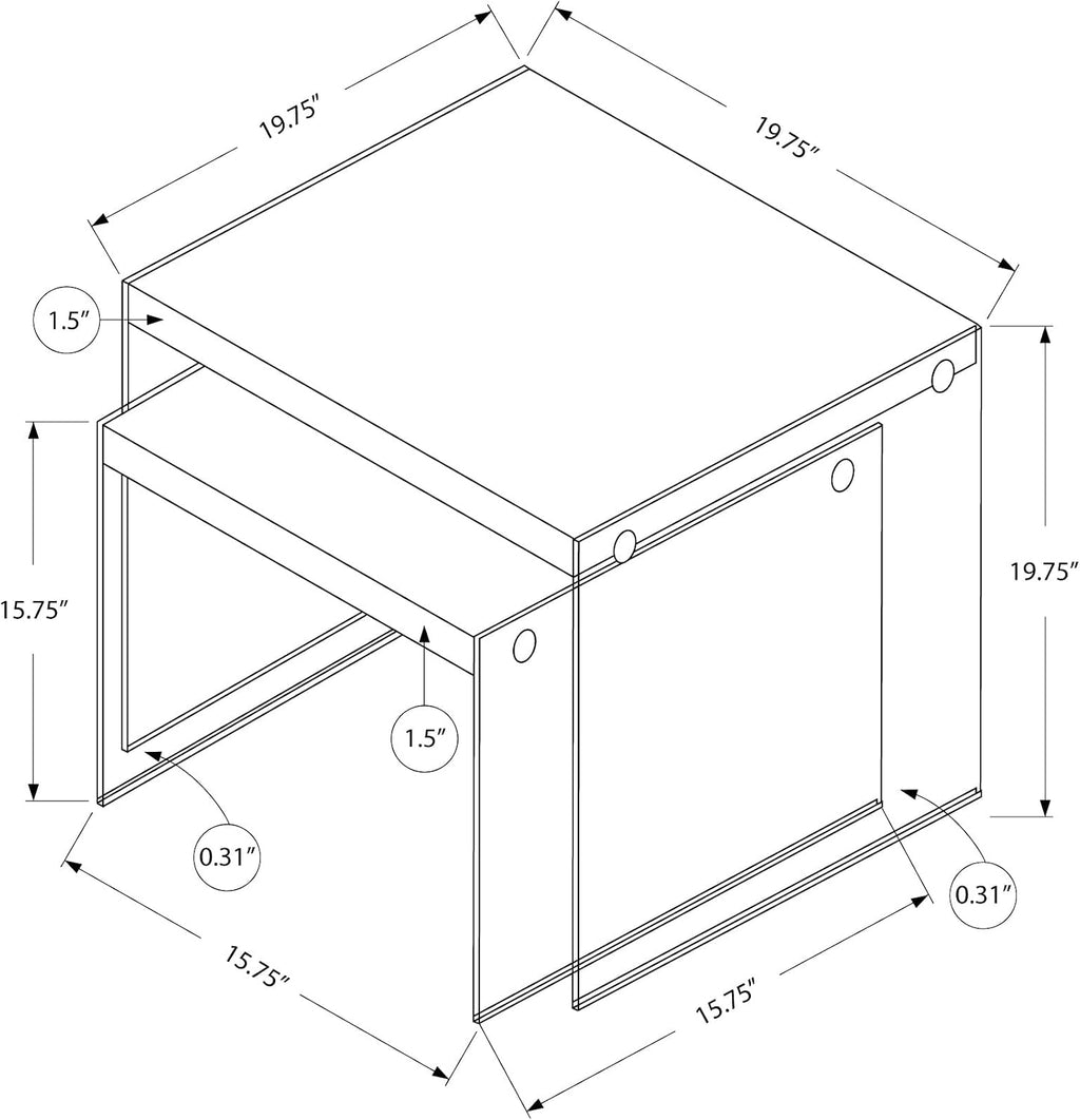Set of 2 Nesting Tables, Glossy White Laminate with Clear Tempered | Two-piece nesting tables with thick tempered glass base and glossy white tops