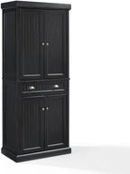 HomeStock Kitchen Pantry Cabinet - 30" Wide Storage - Distressed Black Finish