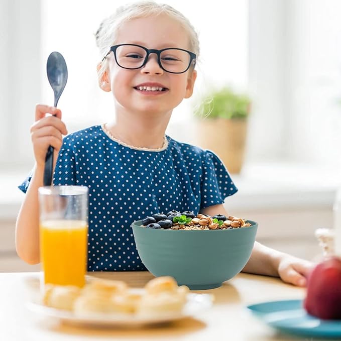 Homienly Wheat Straw Cereal Bowls 26 OZ, Microwave and Dishwasher Safe Wheat Straw Bowls, Alternative to Plastic Bowls Reusable, Unbreakable Bowl for Serving, Snack, Dinner, Soup(Green, 26 OZ)
