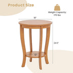GOFLAME 2-Tier Round End Table, 18” Sofa Side Table with Storage Shelf, Floor Tea Table with Solid Wood Legs, Compact Nightstand for Small Space, Living Room, Bedroom, Light Brown
