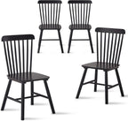 Black Windsor Dining Chairs Set of 6, Solid Wooden Dining Chairs, Spindle Back Dining Room Chairs, Modern Farmhouse Kitchen Chairs for Living Room, Restaurant, Cafe