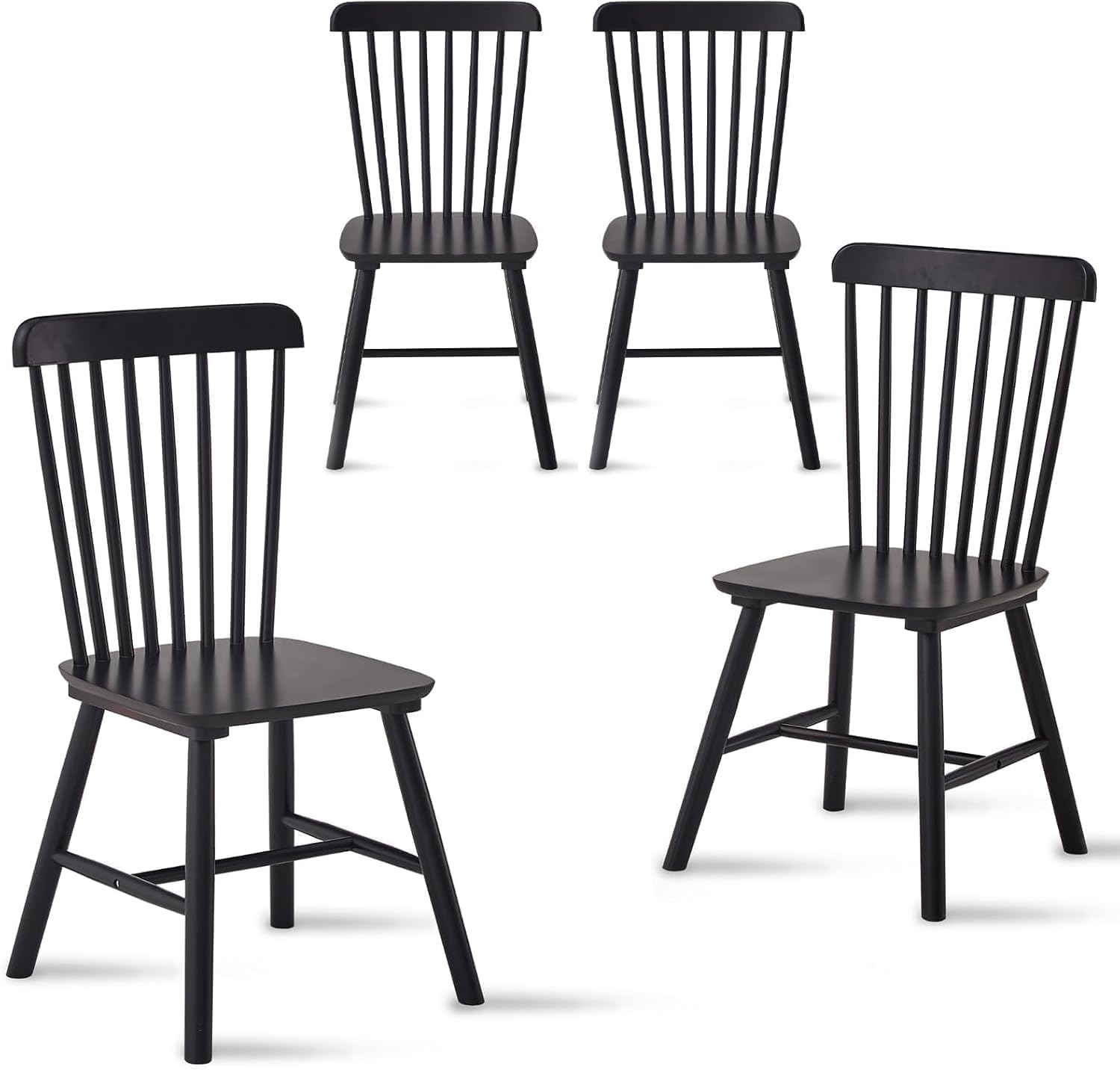 Black Windsor Dining Chairs Set of 6, Solid Wooden Dining Chairs, Spindle Back Dining Room Chairs, Modern Farmhouse Kitchen Chairs for Living Room, Restaurant, Cafe