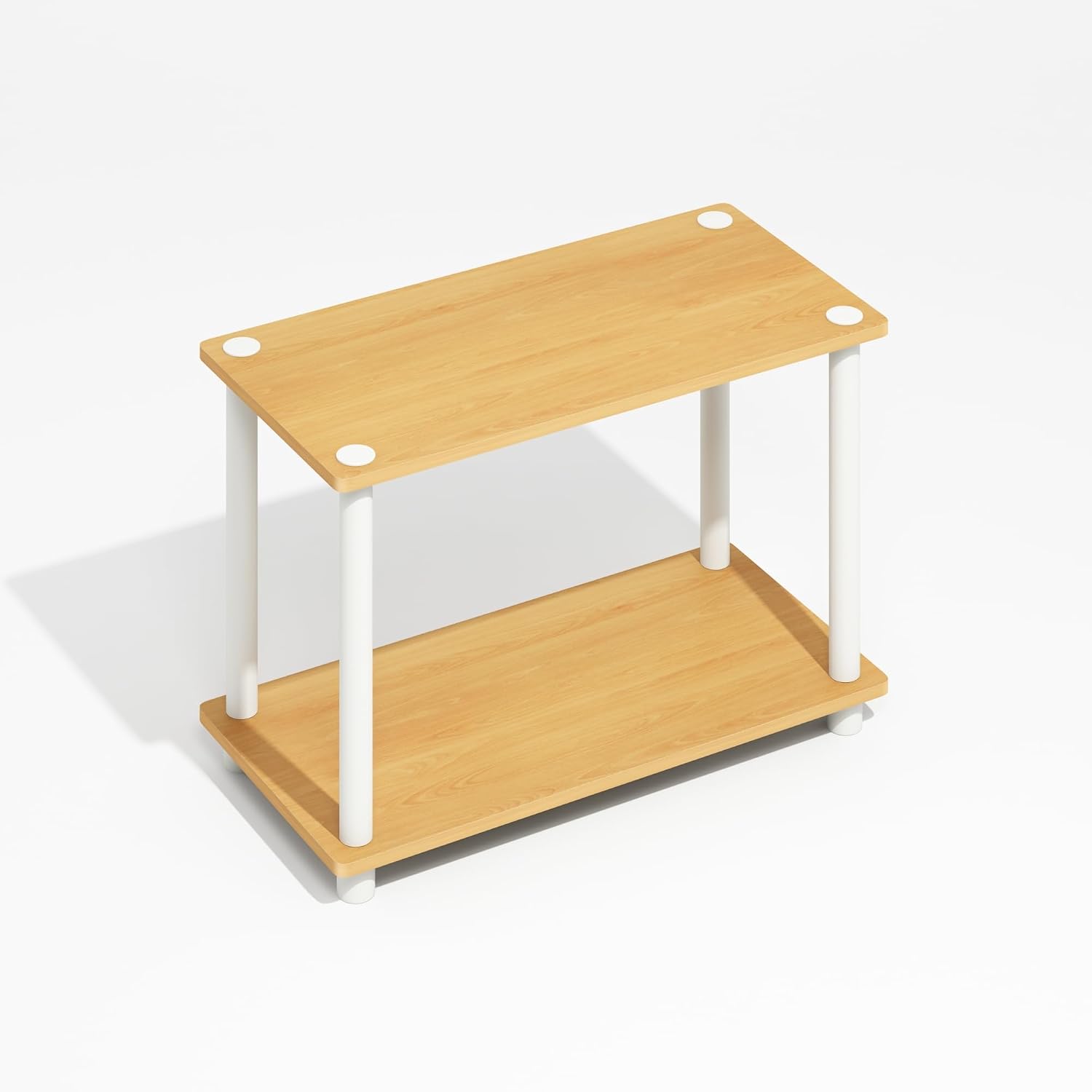 Furinno Turn-N-Tube Side Table, 2-Tier Wide End Table with Open Shelf, Toolless Assembly Night Stand, Bedside Table, for Living Room, Bedroom, Light Beech