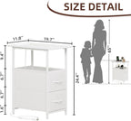 Somdot End Table with Charging Station, Narrow Side Table with 2 Fabric Drawers, Skinny Nightstand with Storage, Small Slim Bedside Table for Living Room, Sofa, Bedroom, Couch, White Leather