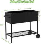 JWPEHOE 34 × 15 × 31 Inches Raised Garden Bed with Legs/Storage Shelf, Mobile Planter Box for Outdoor Plants, Elevated Garden Bed for Backyard, Balcony, Black