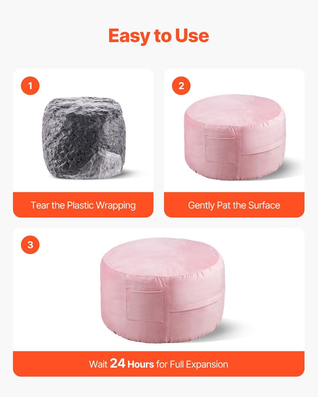 VEVOR Bean Bag Chair, 3 feet Round Bean Bag Chair with Removable and Washable Cover, 25D Memory Foam Filled with Soft and Smooth Dutch Velvet, Bean Bag for Bedroom or Playroom, Pink