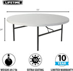 LIFETIME Round Folding Tables 42673 White 72-inch Plastic Top 4 Pack