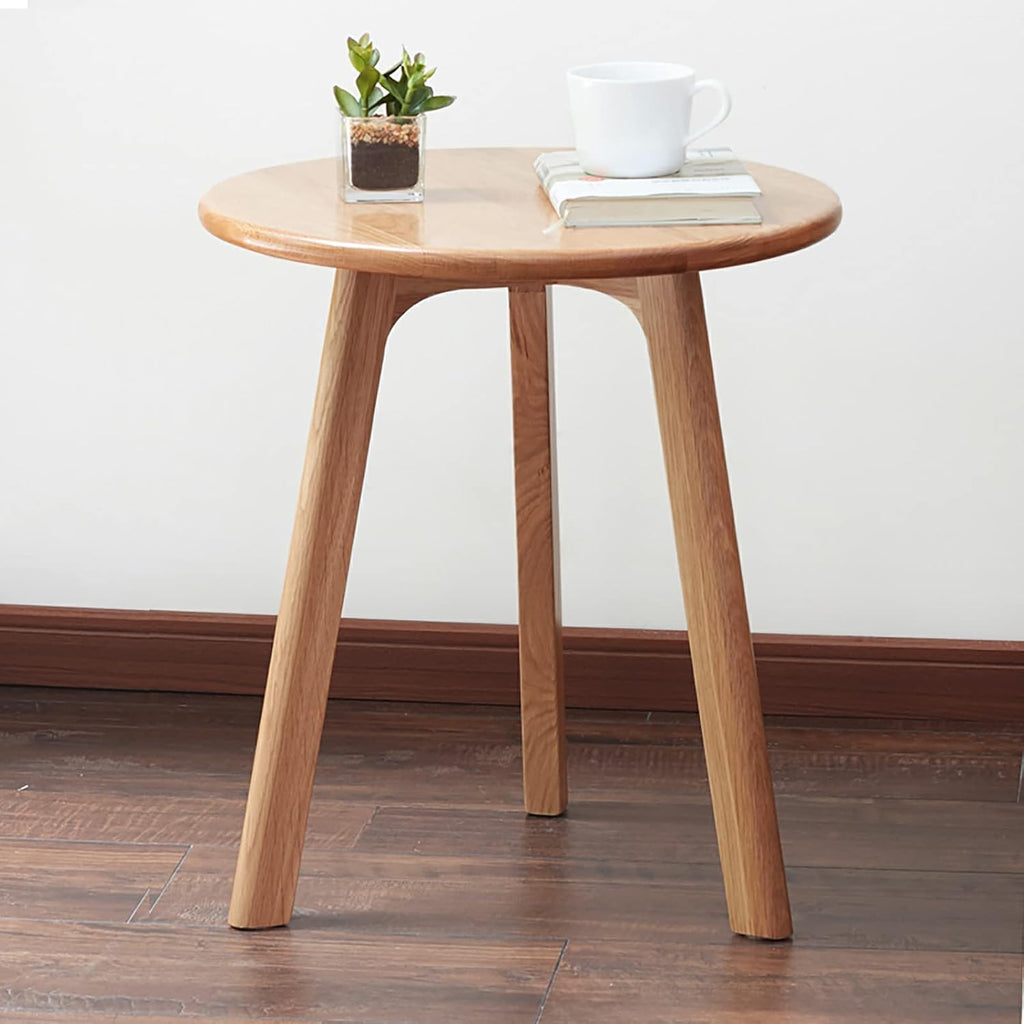Round End Table for Living Room Coffee Side Table, Durable All Natural Solid Oak Wood Side Table for Living Room, Bedroom, Balcony, Easy to Maintain (Natural)