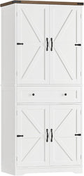 HOSTACK 71" Kitchen Pantry Storage Cabinet, Farmhouse Pantry Cabinet, White | Tall Kitchen Storage Cabinet with Wide Drawer, Freestanding Food Pantry with Doors & Shelves for Dining Room, Living Room