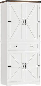 HOSTACK 71" Kitchen Pantry Storage Cabinet, Farmhouse Pantry Cabinet, White | Tall Kitchen Storage Cabinet with Wide Drawer, Freestanding Food Pantry with Doors & Shelves for Dining Room, Living Room