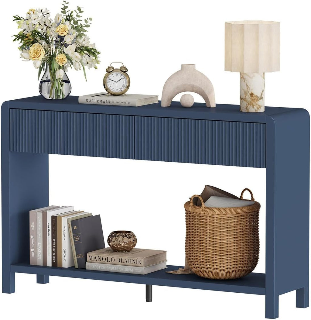 FATORRI Console Sofa Table for Entryway, 47.2 Inch Wood Hallway Tables for Living Room, Modern Couch Table behinde Sofa with 2 Drawers for Foyer Storage (Blue)