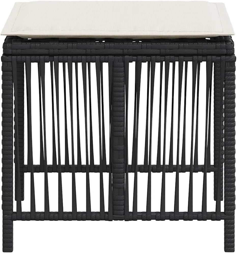 Set of 4 Poly Rattan Outdoor Stools with Removable Cushions, Black and Cream Patio Stool Set, Powder-Coated Steel Frame, 242.5 lbs Capacity for Adults